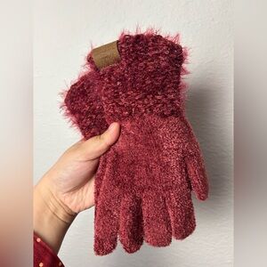 fashion by mirabeau women’s burgundy knit sequin mitten gloves